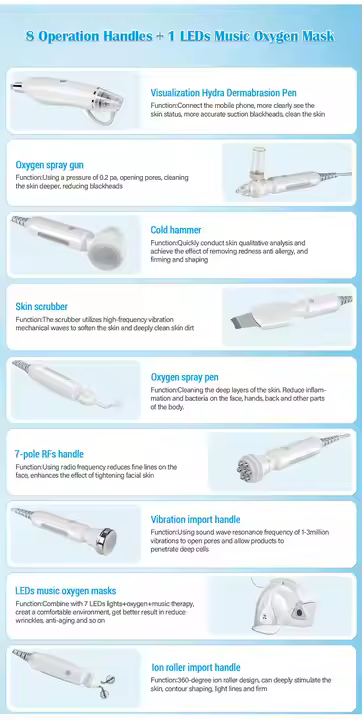 9in1 Hydro LEDsings Music Oxygen Dome Bubble Cleaning Visual Hydra Dermabrasion Facial Ledsings Therapy Oxygen Facial Machine